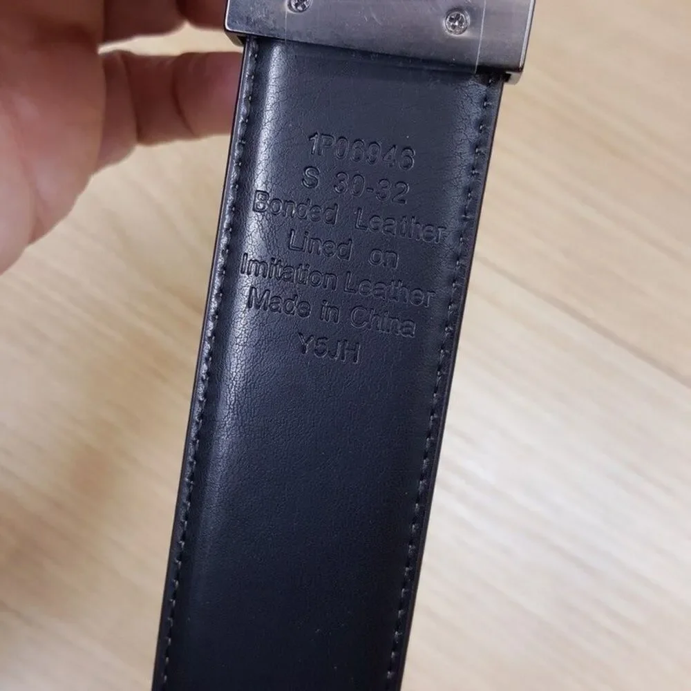 PERRY ELLIS Mens Belt Size 30 32 Brown Black Bonded Leather Reversible